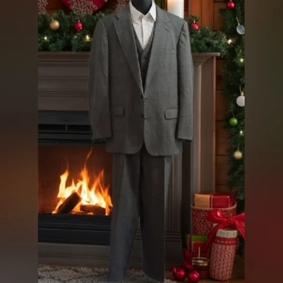 Classic Custom Men's Plaid Gray 3-Piece Suit, 42L / 36W x 32L - Picture 2 of 16